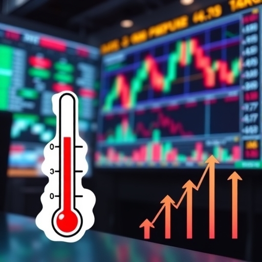 一幅金融市場氣氛圖,背景有股票圖表與指標。