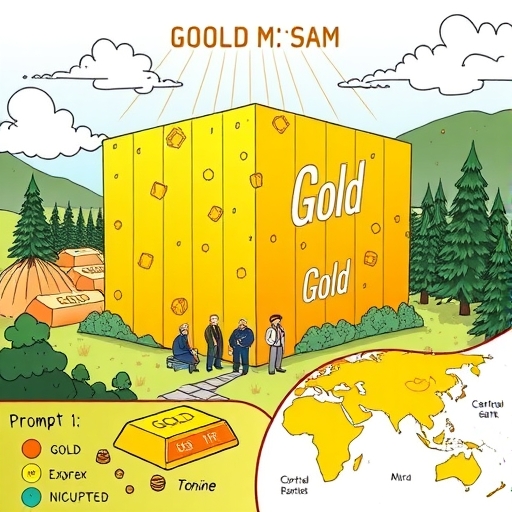 一個巨大的金色立方體被自然環境所包圍