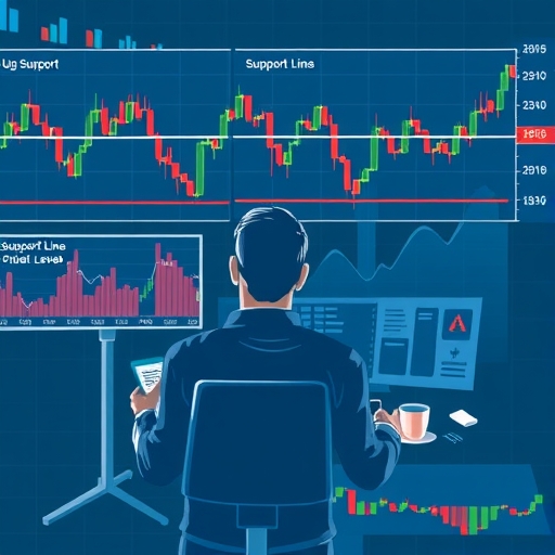 一幅顯示股市圖表與支撐線的插圖