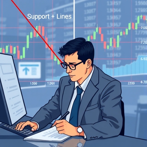 一個概念性插圖顯示支撐線對於投資者決策的心理影響。