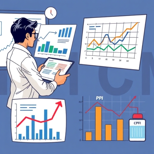 一位投資者正在分析PPI走勢圖表和曲線圖
