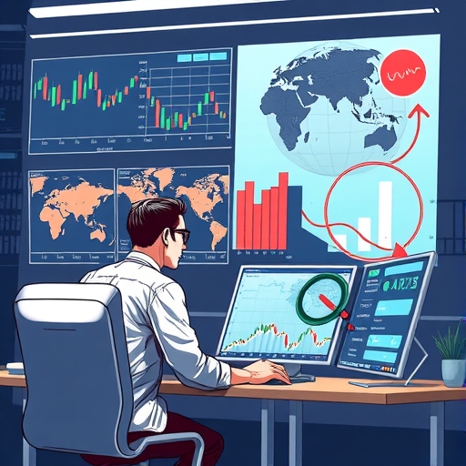 一位交易員正在分析金融圖表與全球貨幣數據