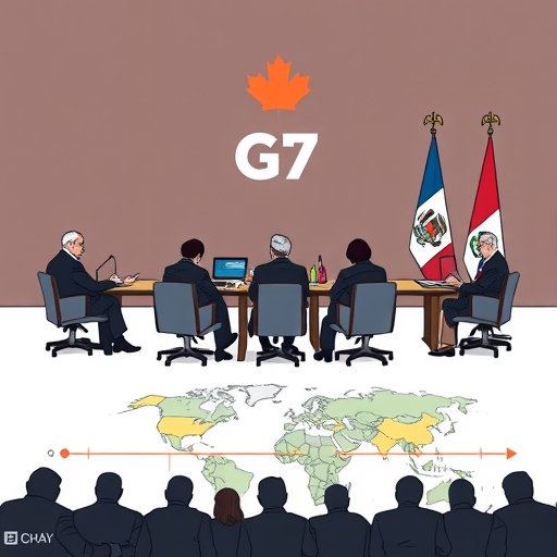 G7領袖在峰會會議上進行討論