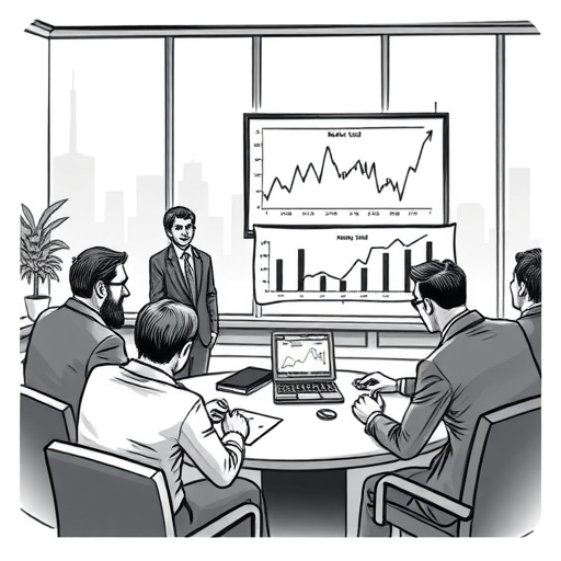 一群投資者正在查看債券圖表,聚焦於利率