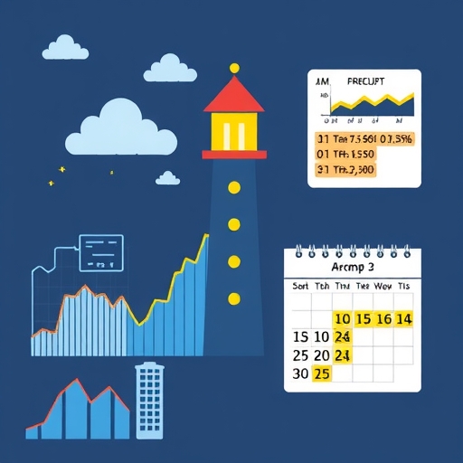 一座燈塔象徵經濟指標指引投資者