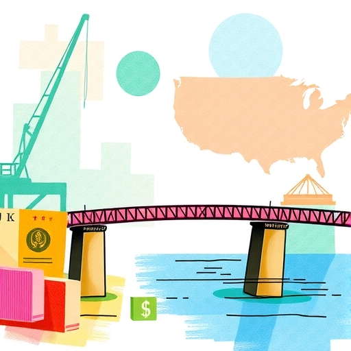 一幅全球貿易與金融主題的藝術插圖