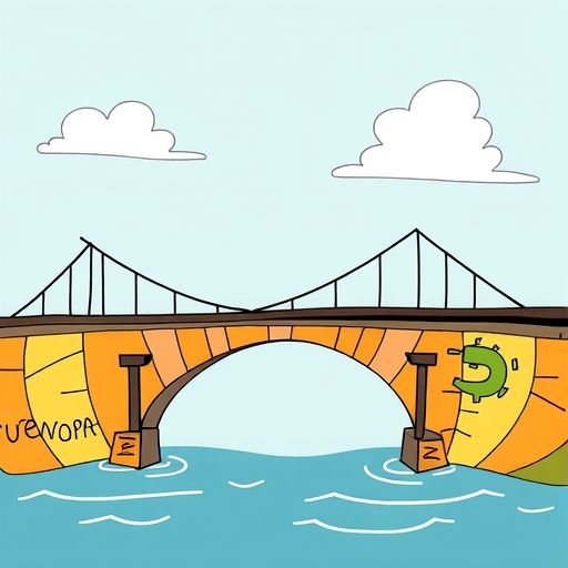 一幅貨幣交換橋樑的抽象插圖