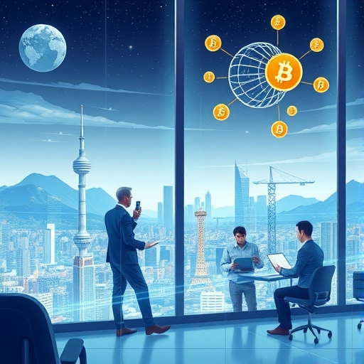 一位投資者在現代辦公室分析加密貨幣趨勢的情景