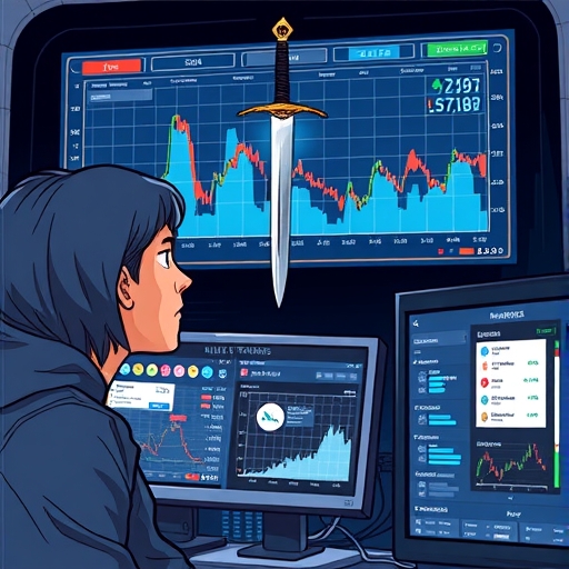 一位交易員正在查看顯示嚴重市場圖表的數位螢幕