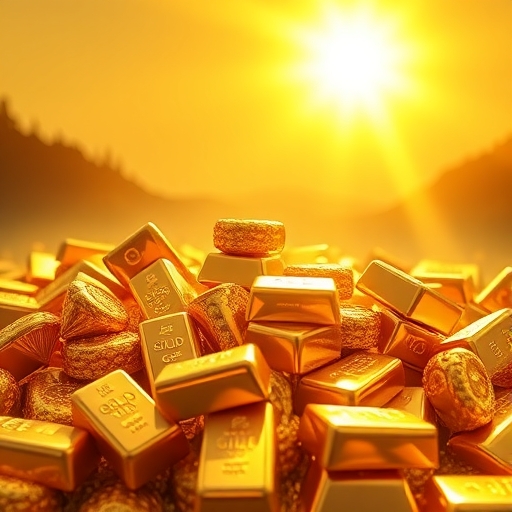 陽光下閃閃發光的黃金寶藏