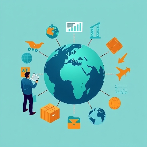 全球貿易符號圍繞的地球