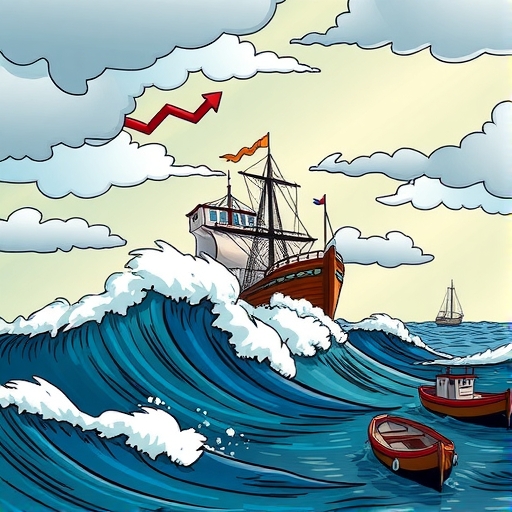 顯示在暴風雨天空下的金融圖表趨勢