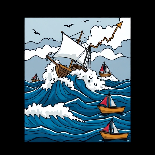 一艘堅固的船在波濤洶湧的海上航行