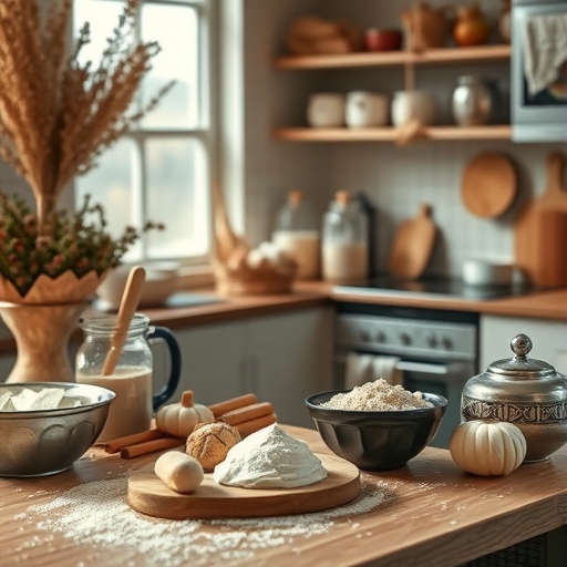 一個溫馨的廚房擺滿烘焙食材