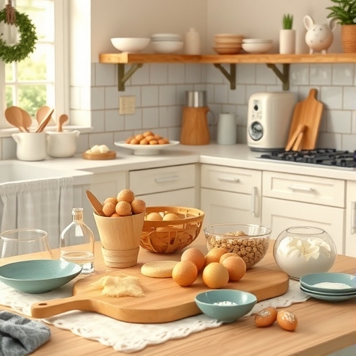 一個溫馨的廚房擺滿烘焙食材