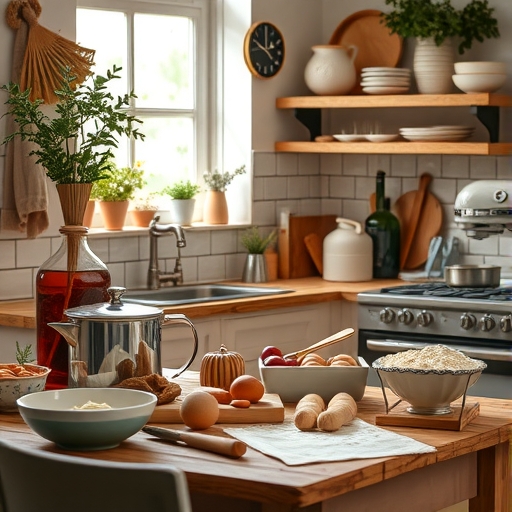 一個溫馨的廚房擺滿烘焙食材