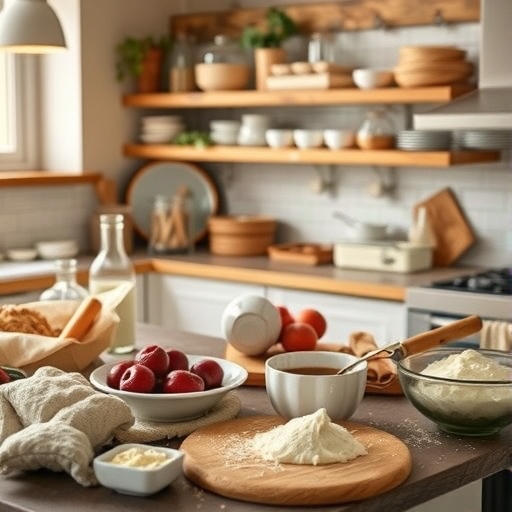 一個溫馨的廚房擺滿烘焙食材