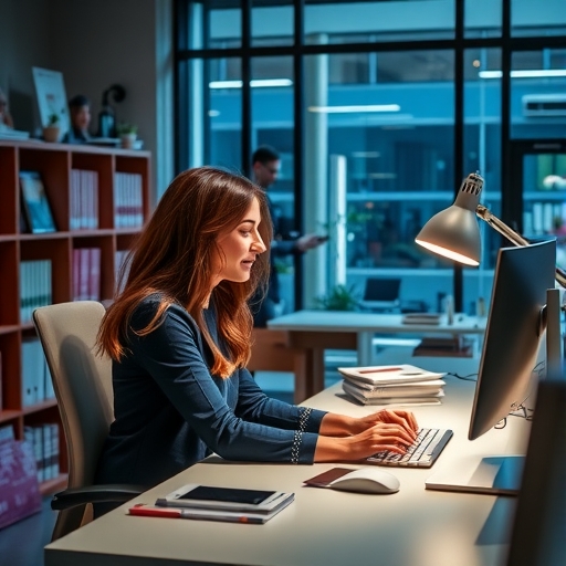 一位人士正在辦公桌前高效工作。