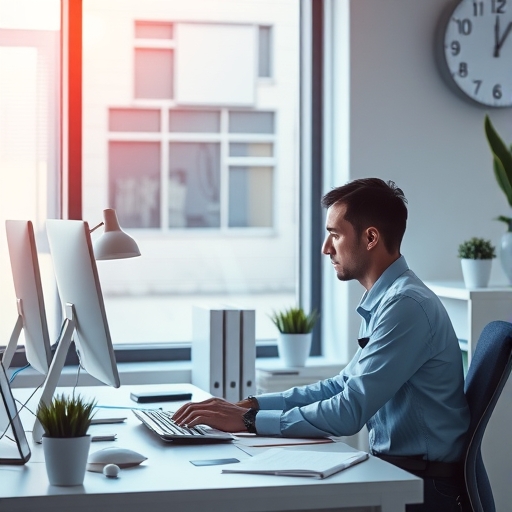 一位人士正在辦公桌前高效工作。