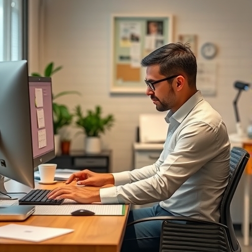 一位人士正在辦公桌前高效工作。