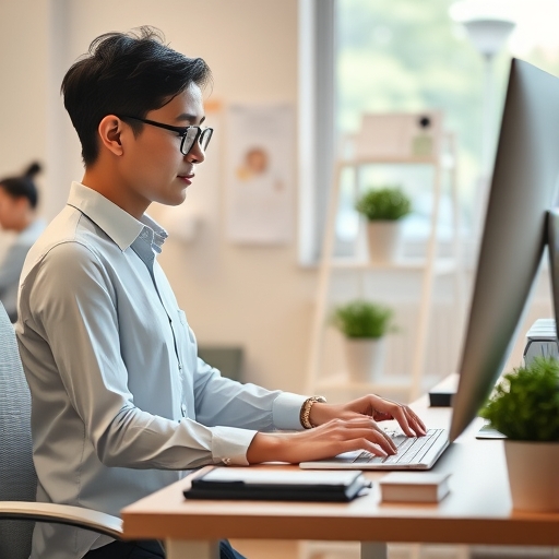 一位人士正在辦公桌前高效工作。