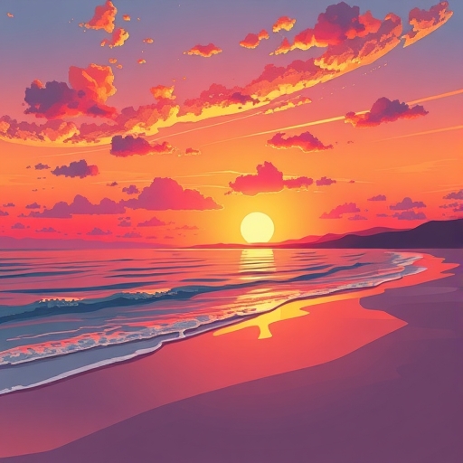 美麗的海灘日落插畫