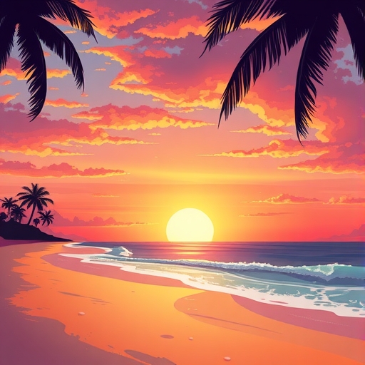 美麗的海灘日落插畫