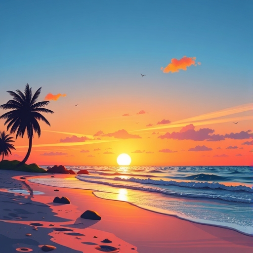 美麗的海灘日落插畫