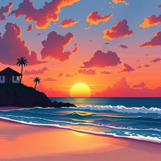 美麗的海灘日落插畫