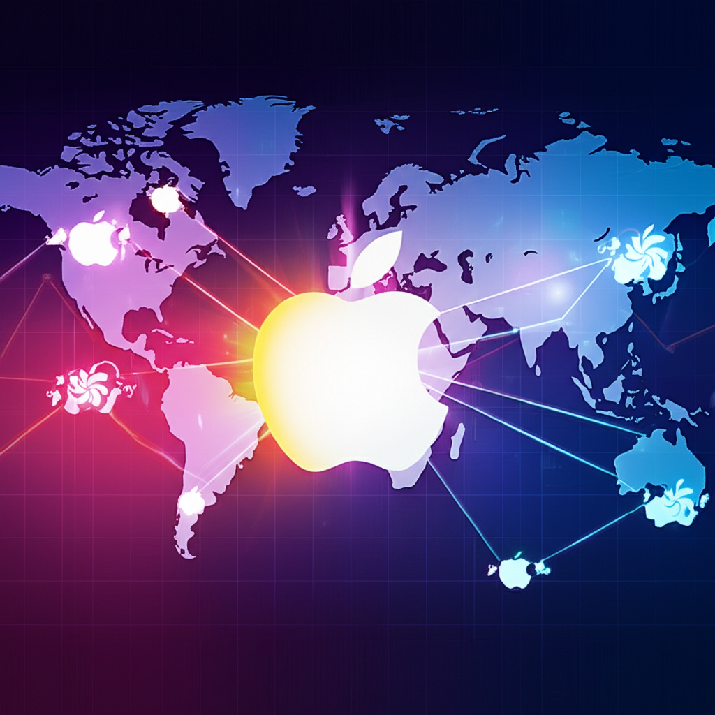 全球股市中蘋果標誌閃耀,代表創新與品牌忠誠吸引台灣香港投資者插圖