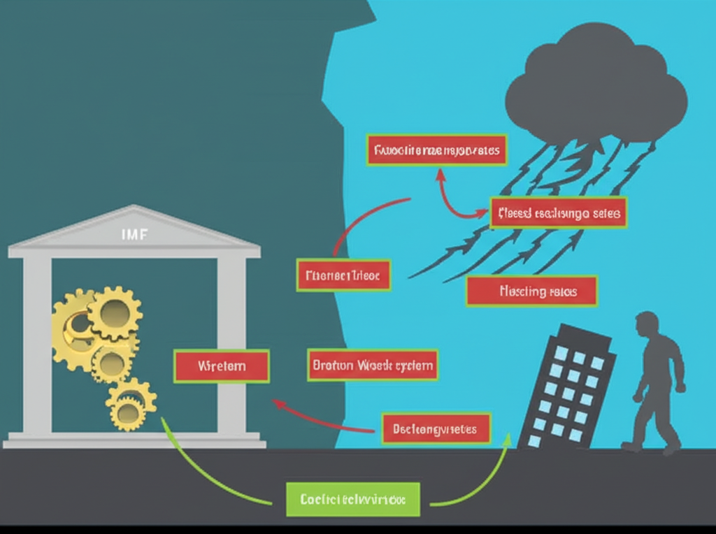國際貨幣基金組織演變示意圖,從布雷頓森林固定匯率體系到浮動匯率,適應亞洲金融風暴與2008年金融危機,展現韌性與持續調整
