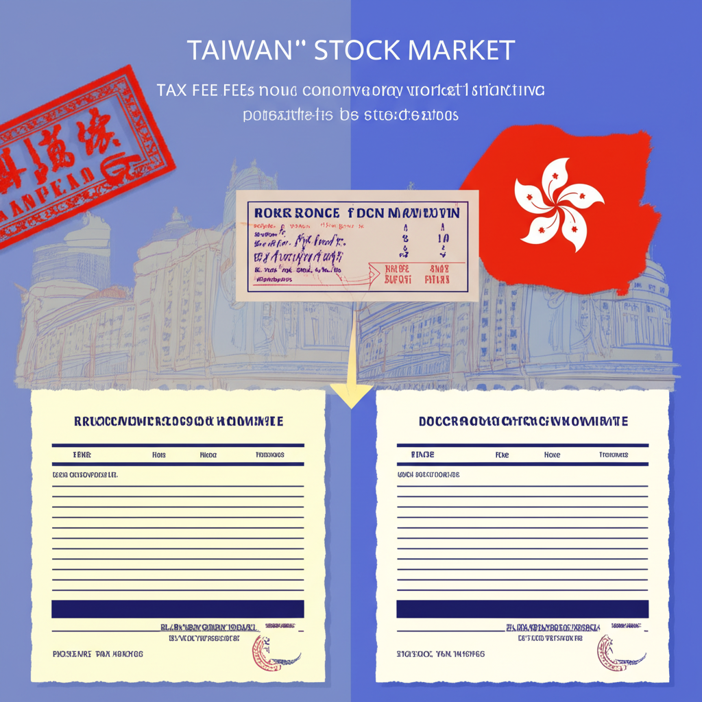 台灣與香港股市手續費結構比較圖示,包括稅金和佣金元素