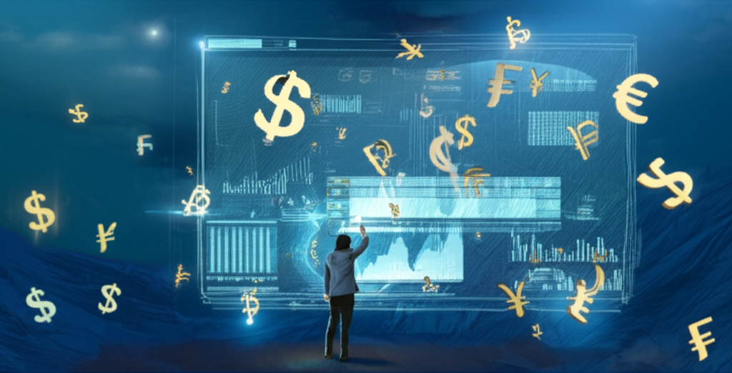 投資者自信駕馭全球貨幣市場的外匯期貨交易插圖,象徵投資機會與交易之旅