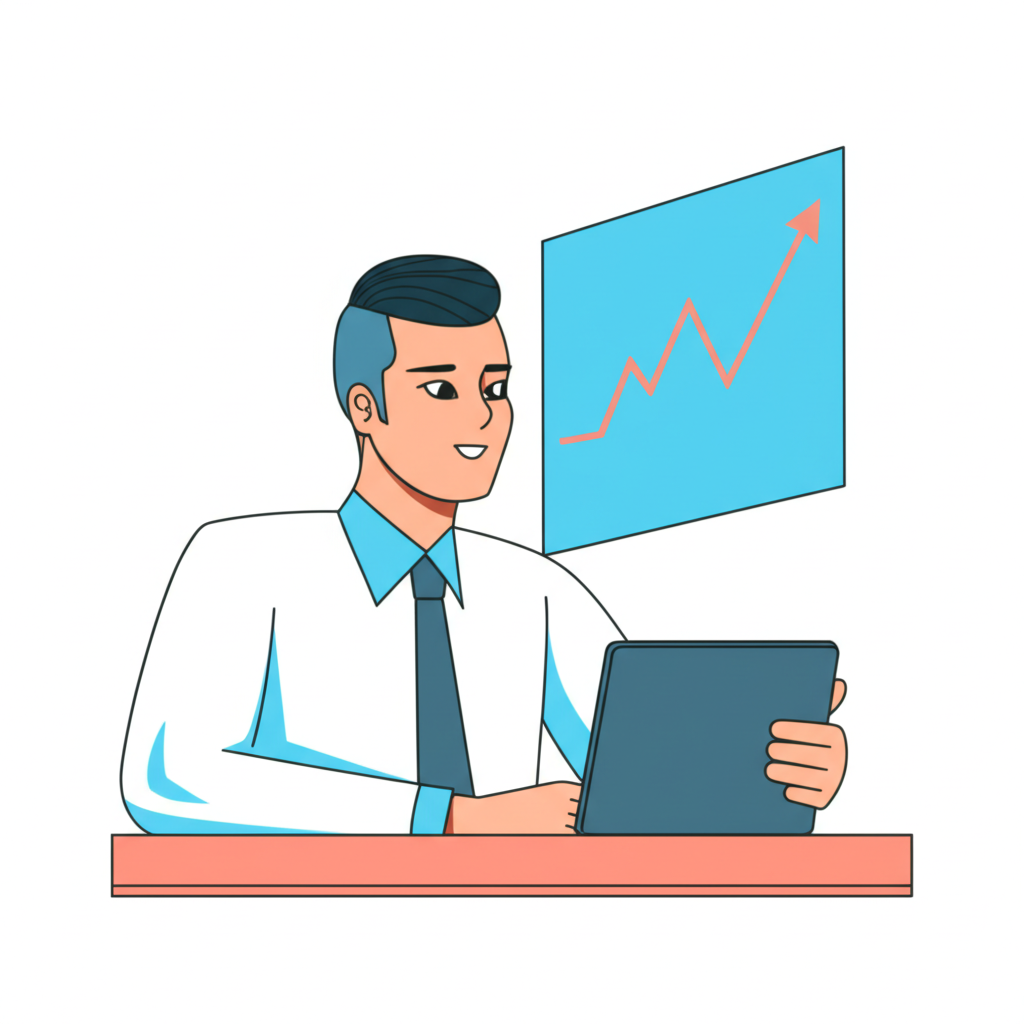 放鬆的交易者觀察圖表中的中短期波動插圖