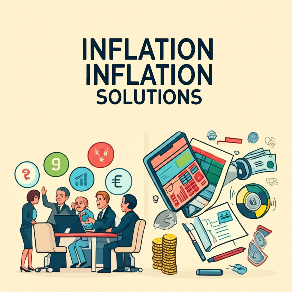 政府官員討論經濟政策與個人管理財務的雙重視角，象徵全面通貨膨脹解決方案