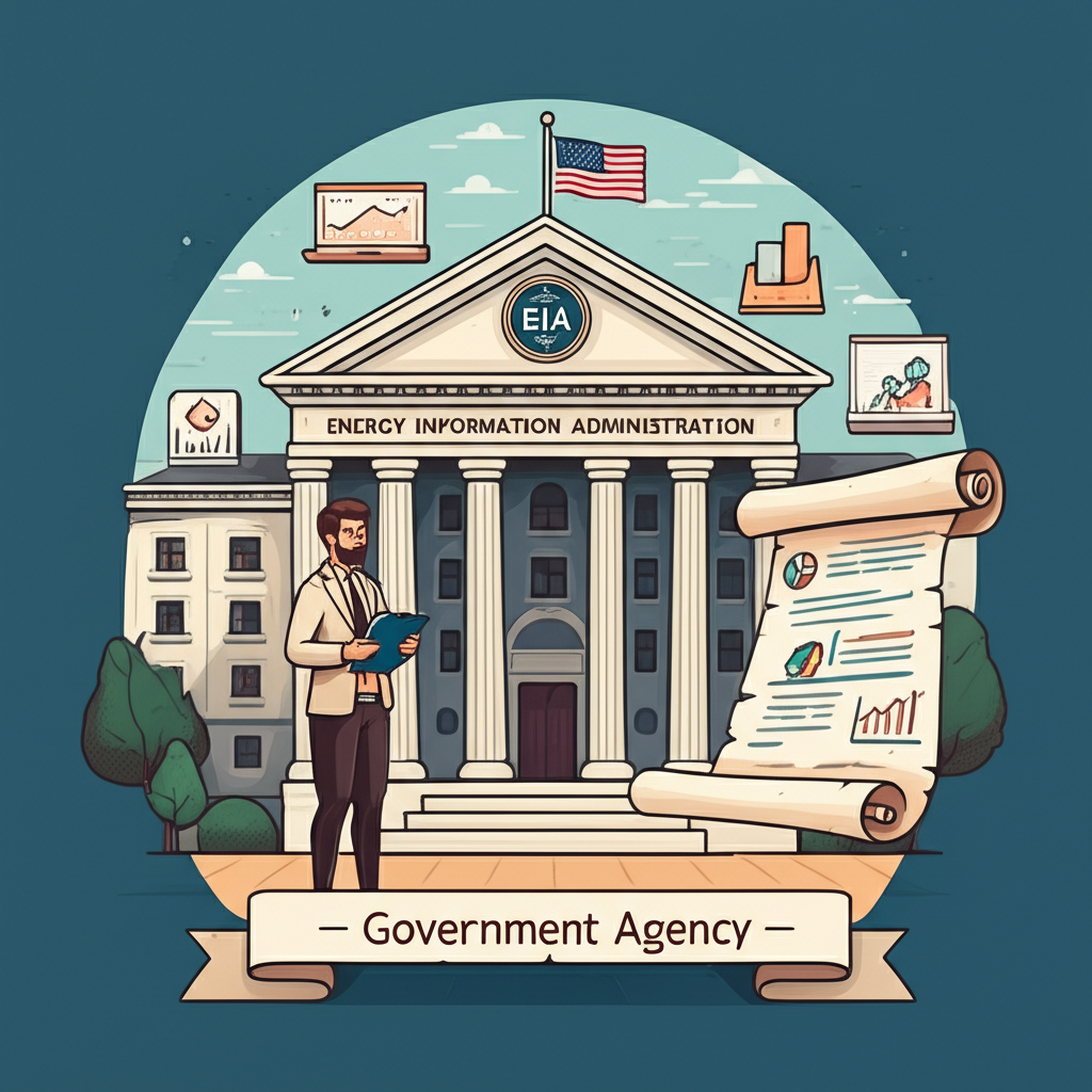 EIA機構插圖，描繪政府建築、EIA標誌、數據收集人員與分析圖表