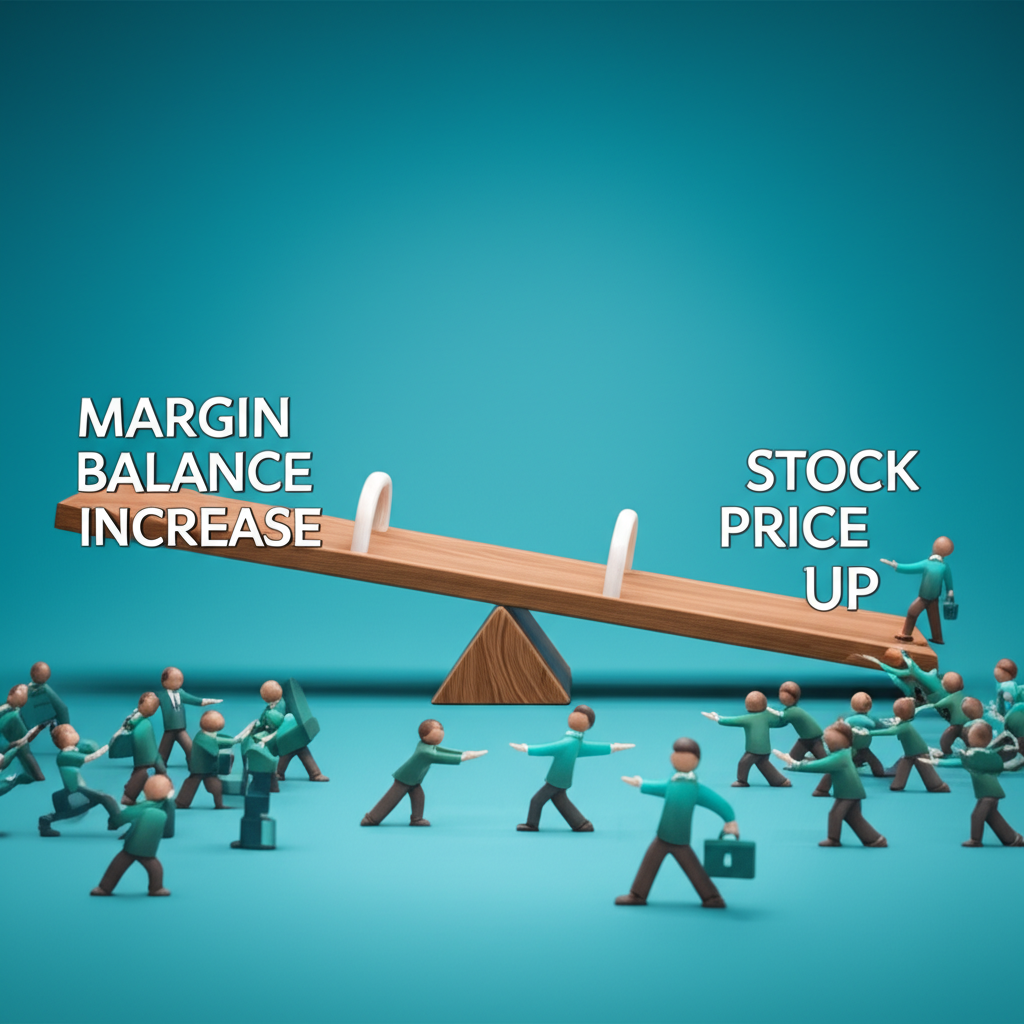 融資餘額增加與股價上漲的市場情緒對比圖