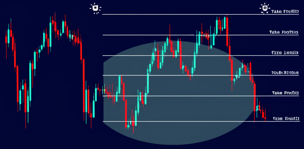 交易介面顯示止盈止損設定的數位圖示,強調風險控制