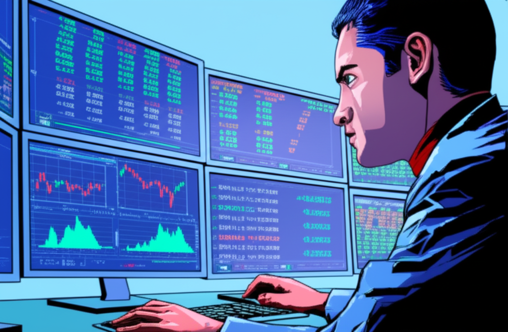 專注交易者使用多螢幕捕捉微小價格變動的插圖