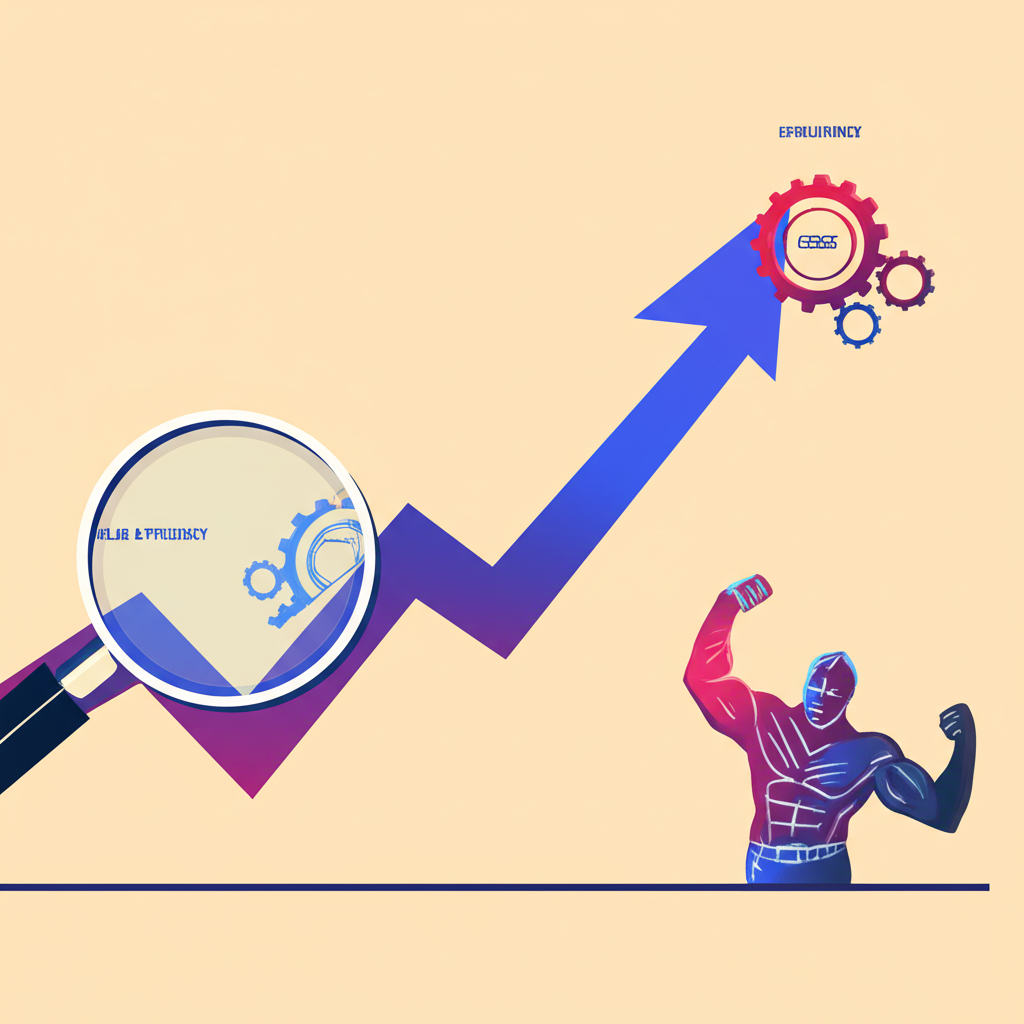 公司成長軌跡圖,放大鏡檢視營運效率與競爭力,代表超越簡單利潤數字的長期價值創造