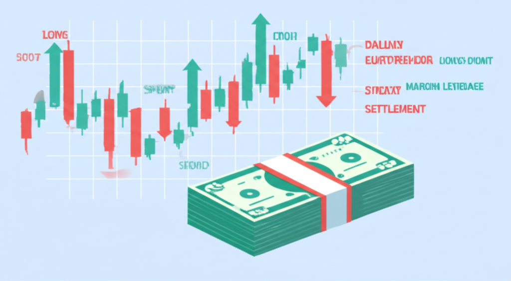 動態圖表顯示多空部位與保證金槓桿的期貨交易插圖