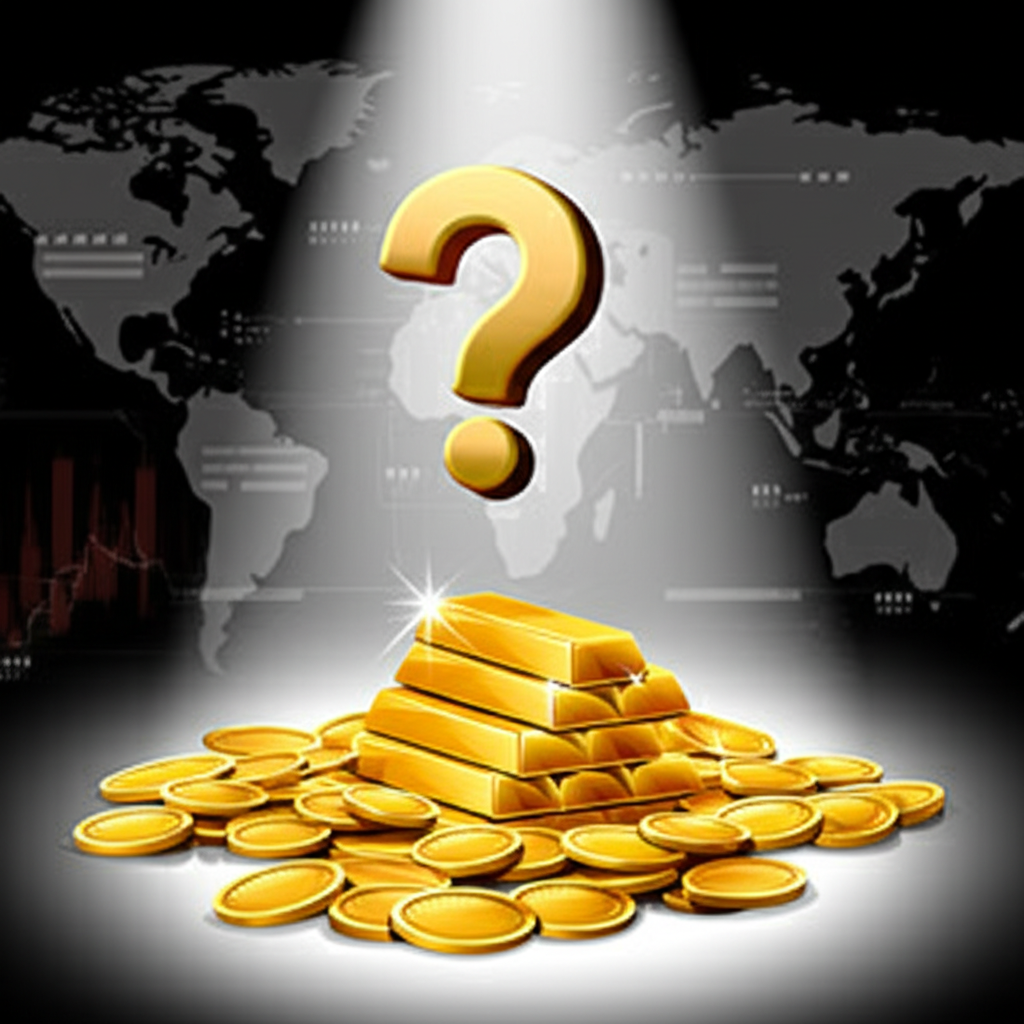 黃金投資的全球經濟背景插圖,顯示金條堆疊與經濟趨勢和政治緊張