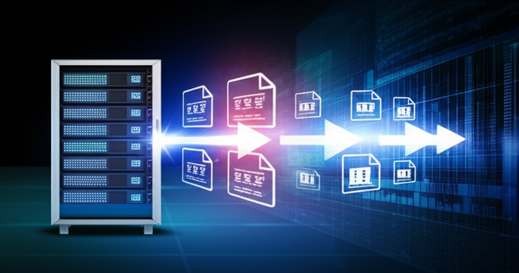 安全伺服器儲存加密股票訂單,箭頭指向市場開盤時快速運轉的股票交易所系統