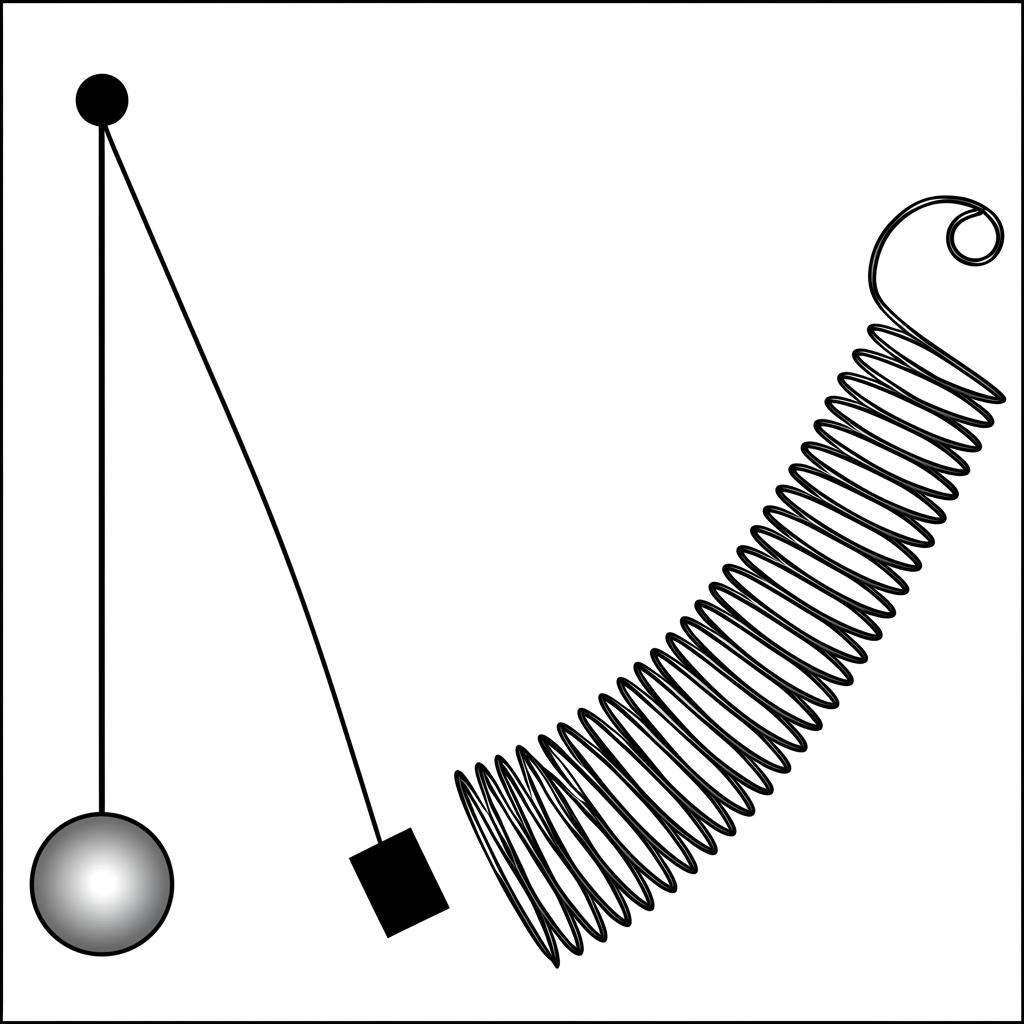 物理學中單擺與彈簧震盪的週期運動示意圖