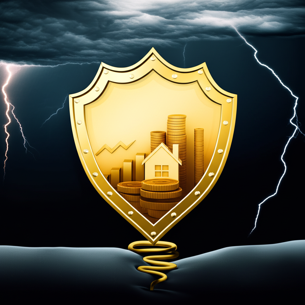 黃金避險盾牌保護多元資產組合示意圖