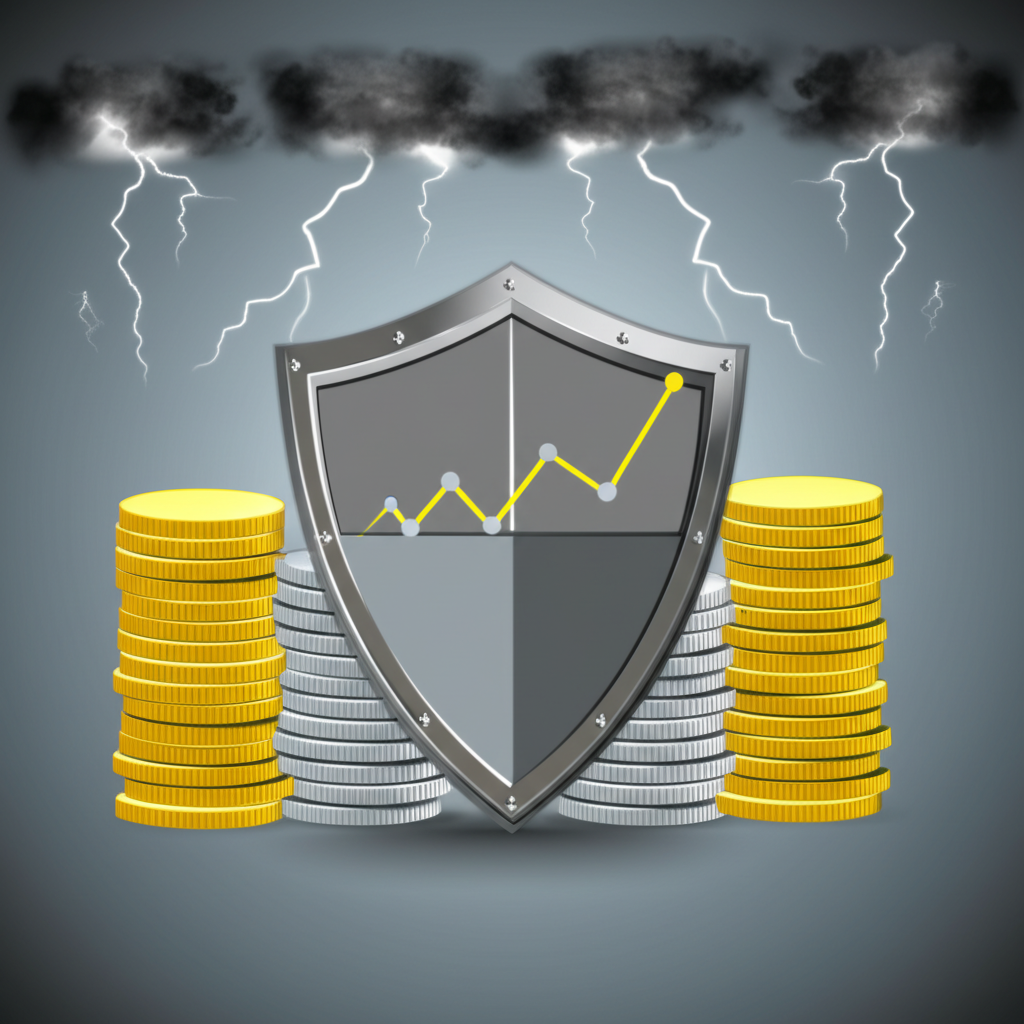 金融投資組合受盾牌保護免受市場風暴影響的插圖