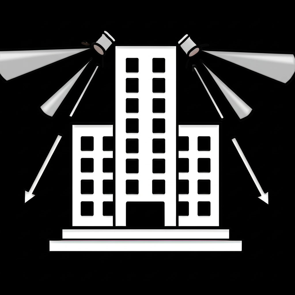 私人企業轉型公開上市的插圖,資金湧入與聚光燈照亮象徵知名度與信譽提升