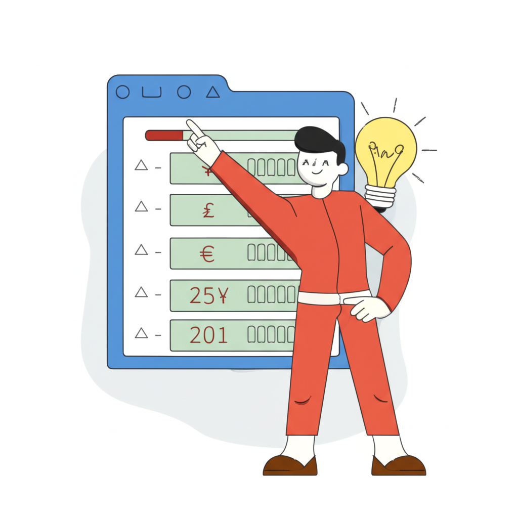 自信的人指著簡化的匯率圖表，頭頂有燈泡，象徵理解匯率的清晰