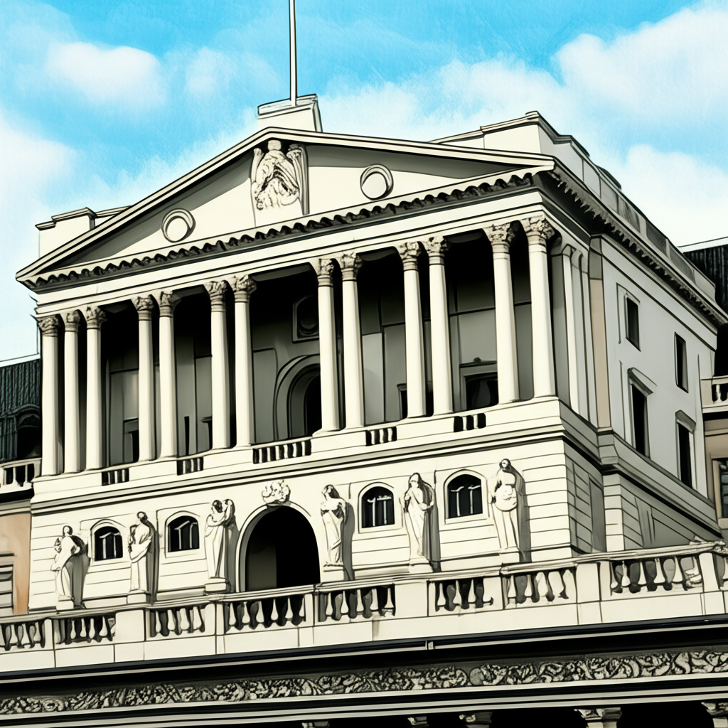 Bank of England iconic building with the Old Lady of Threadneedle Street nickname representing its long history and central bank role in the UK financial system illustration