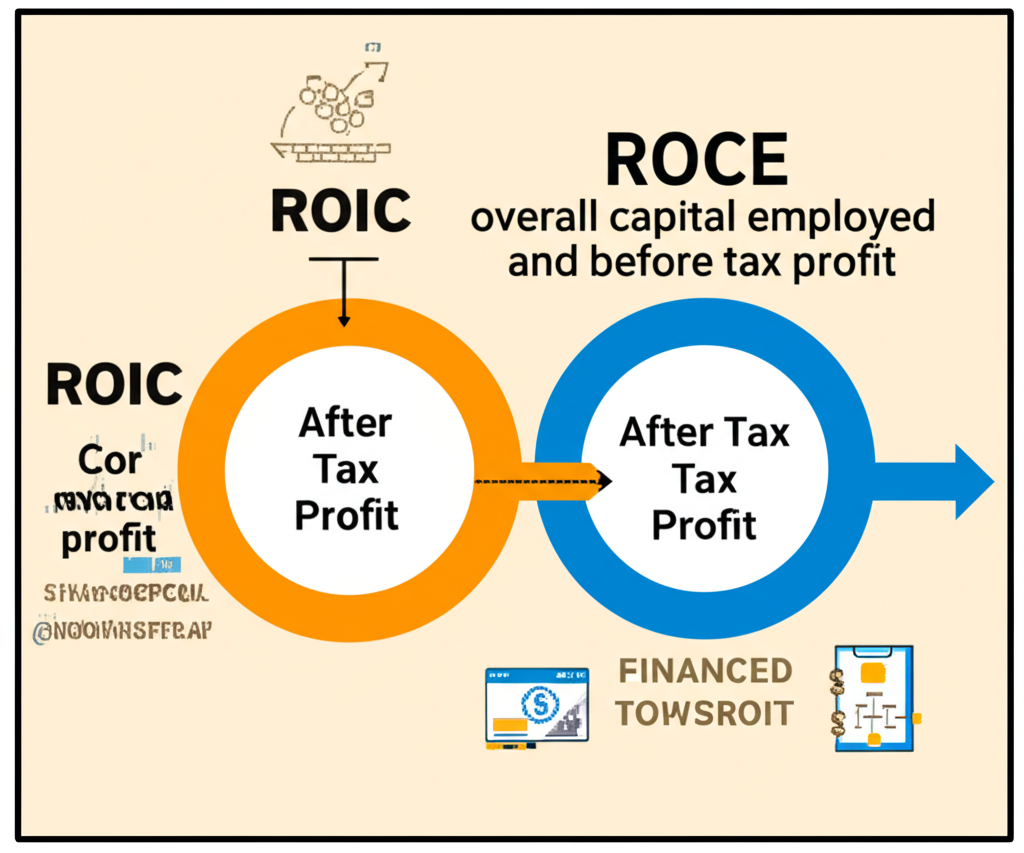 兩種財務路徑圖示,一為ROIC核心營運稅後利潤,另一為ROCE整體資本息稅前利潤,突顯其不同面向與業務分析重點